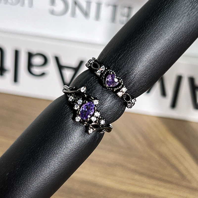 Cross-border European and American gothic dark style with purple diamonds, unique open ring, neutral style, spicy girl, high-end index ring Specification drawing