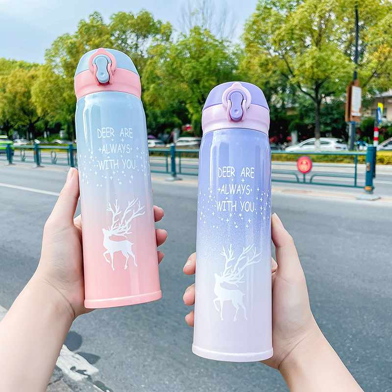 Gradient Christmas insulated water cup with bouncing lid, ladies on Instagram, high appearance level, cute children, portable students, 304 stainless steel Specification drawing