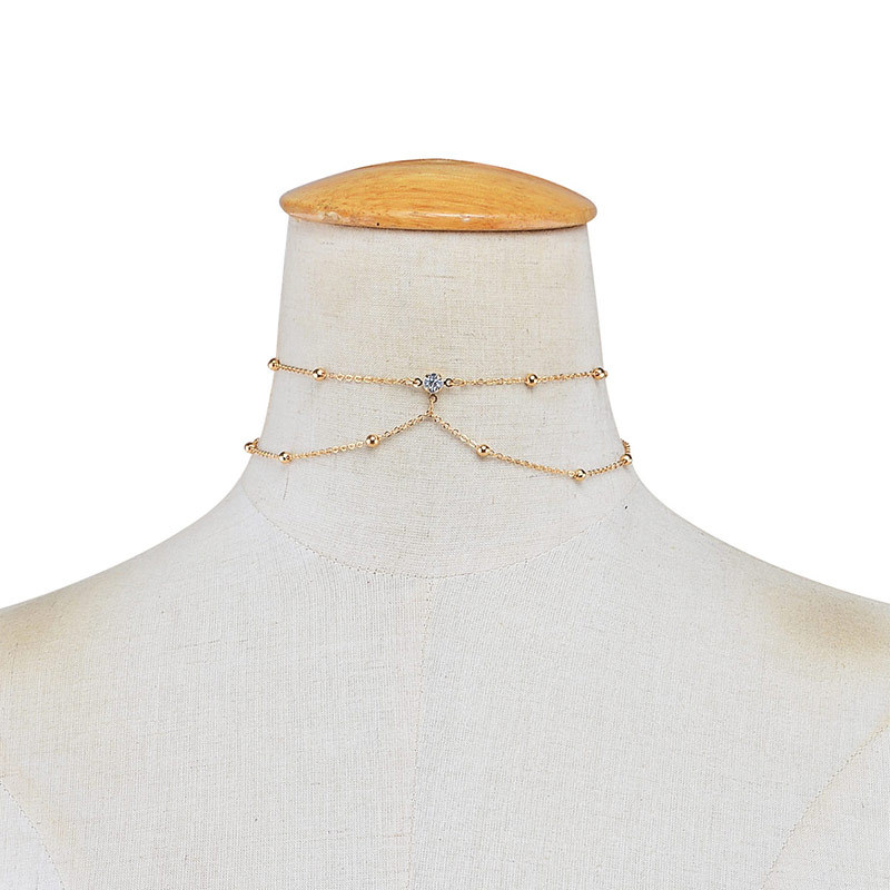 European and American sexy and exaggerated beach casual body clothing, chain, necklace, sparkling diamond pendant, tassel necklace, chest chain D0254 Item Picture