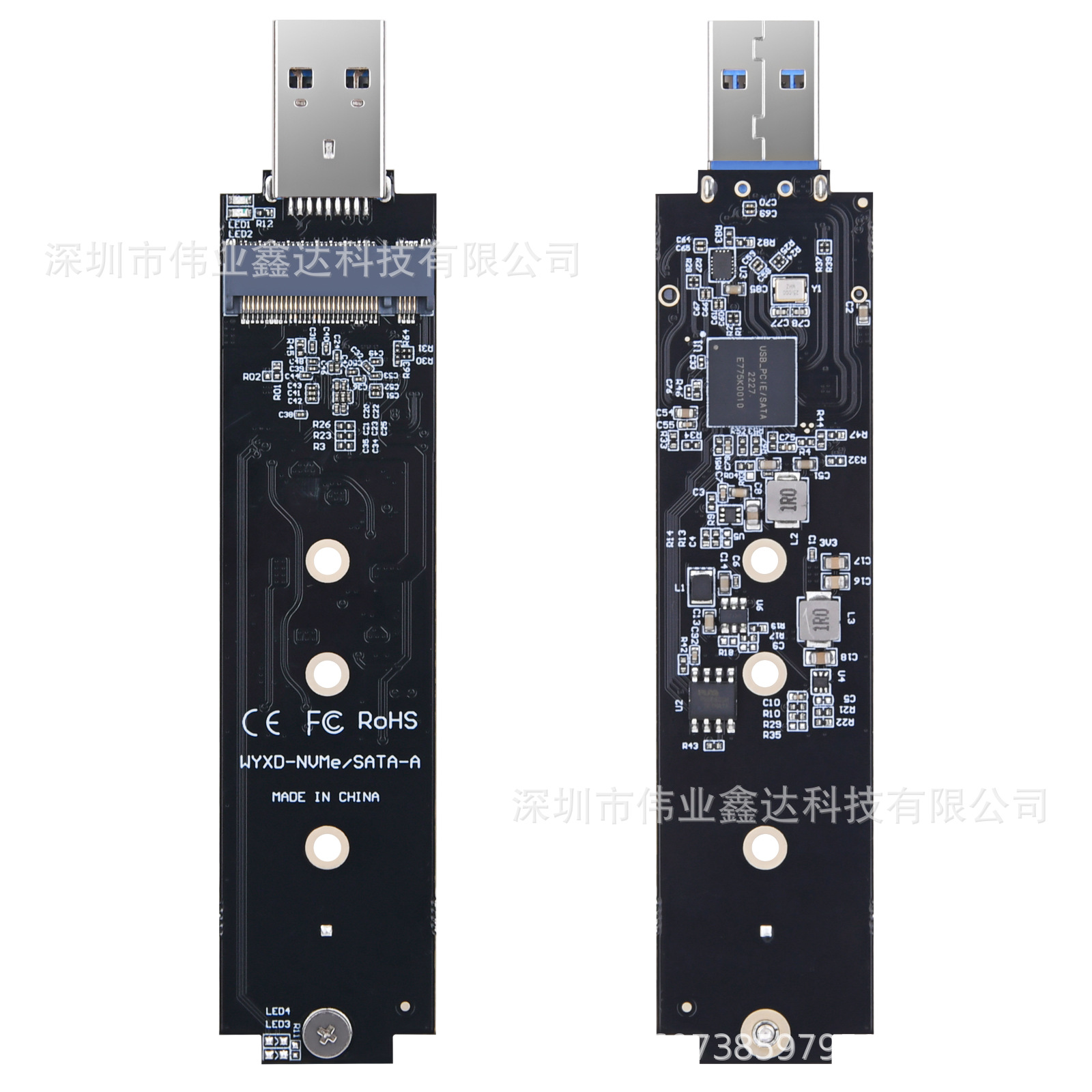 M.2 NVMe PCIe to USB3.2 Gen2 Type A M.2 through-hole adapter board Specification drawing