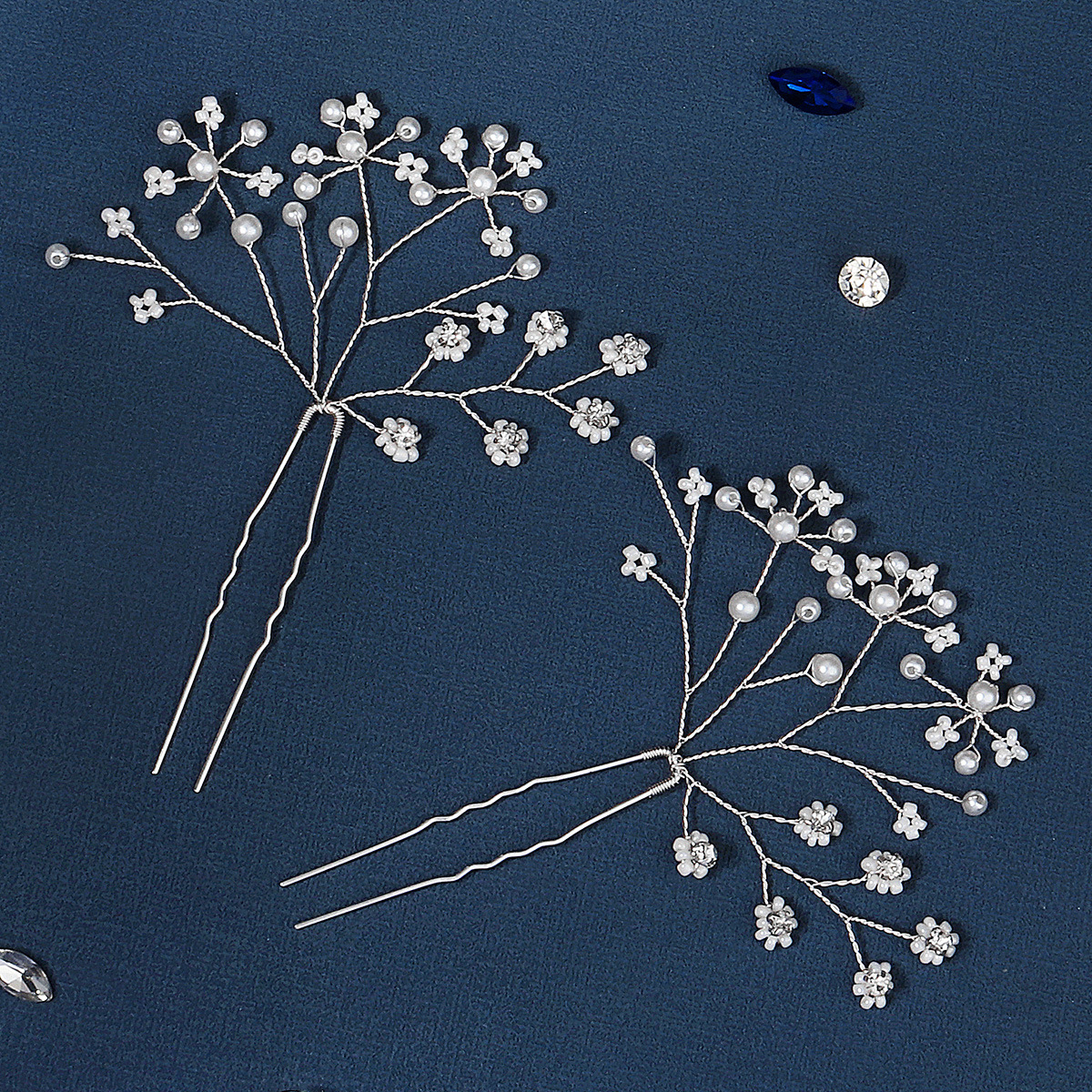 Korean simple and versatile hair accessories, handcrafted millet beads, exquisite hair forks, bridal wedding dresses, evening gowns, updo, pearl U-shaped hairpins full figure