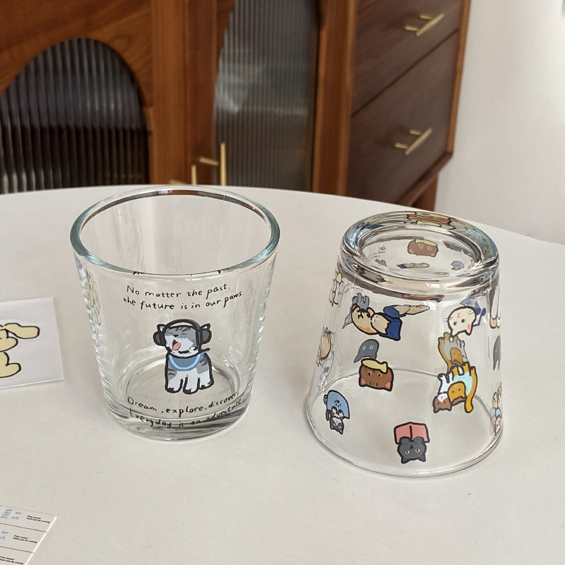 Japanese-style small wine cups, niche ins cartoon hook-shaped glass cups, heat-resistant small wine cups, coffee cups, gift box set Item Picture