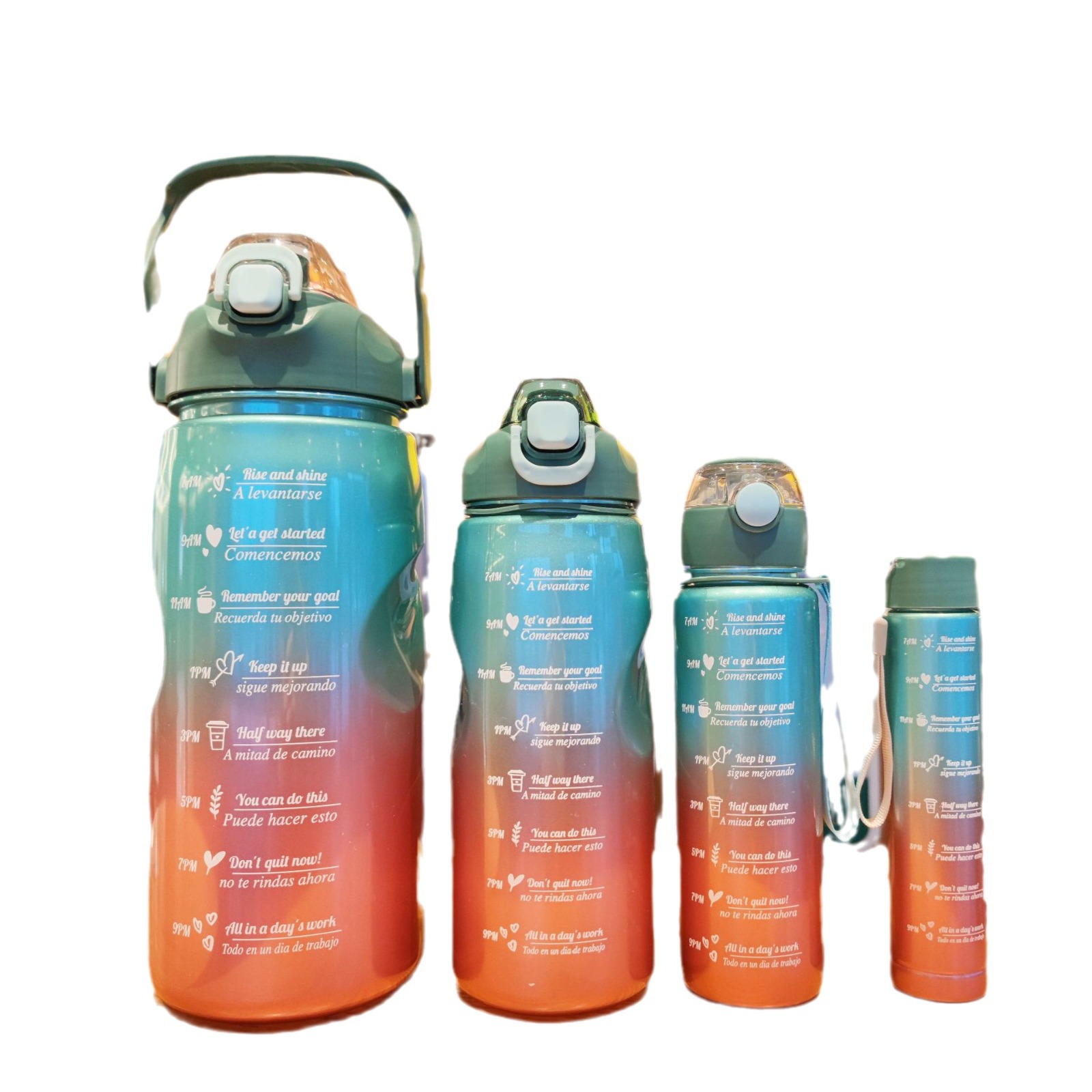 High-gloss gradient plastic straw water cup four-piece set, large-capacity fitness and sports water bottle, portable handle water bottle Item Picture