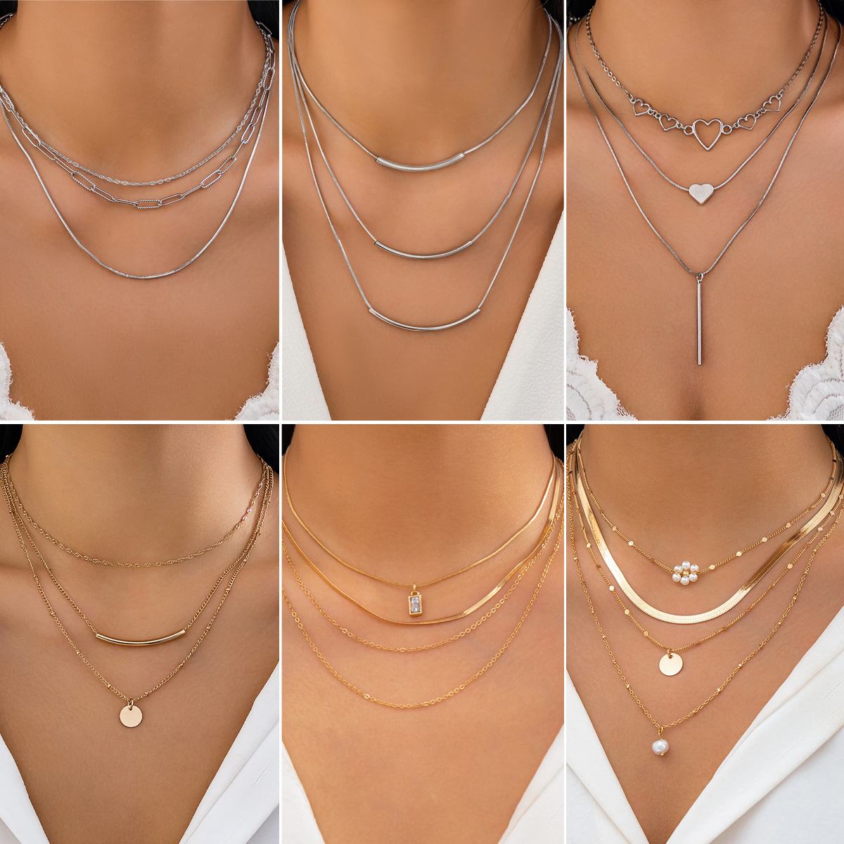 European and American simple plain circle smooth surface individual round tube necklace, versatile and layered metal style snake bone chain necklace accessory full figure