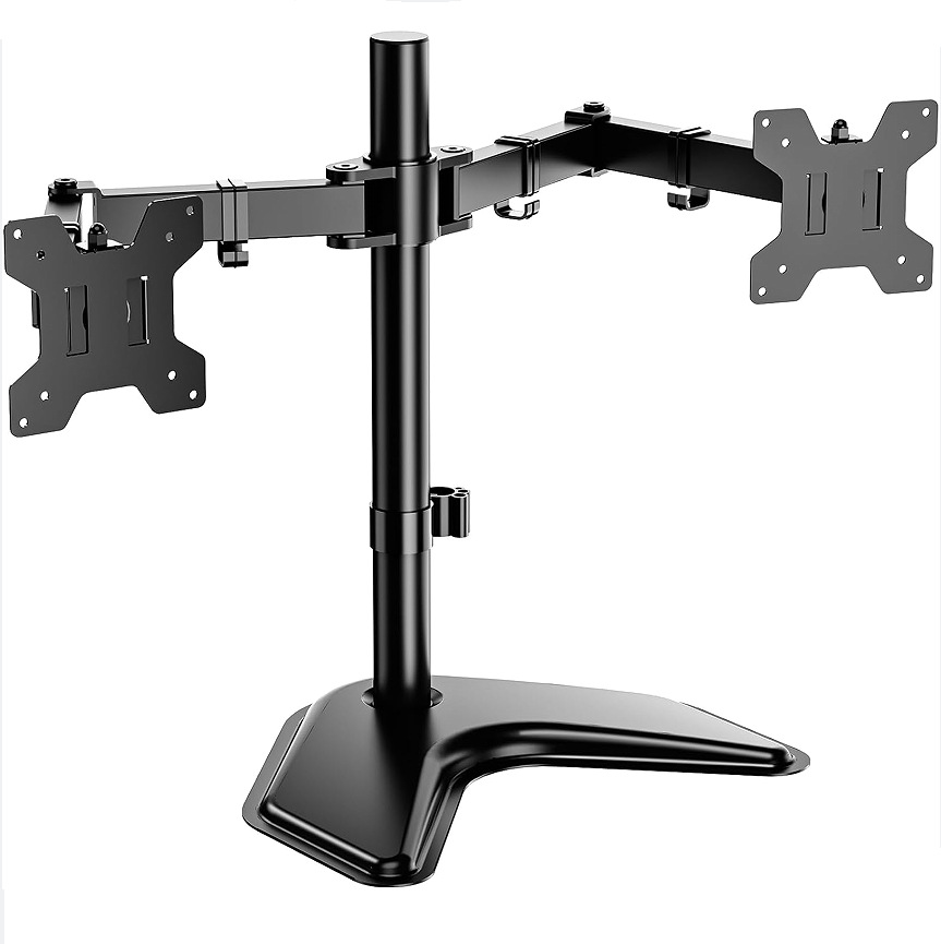 A fully adjustable desktop stand suitable for two 27-inch standalone dual LCD screens full figure