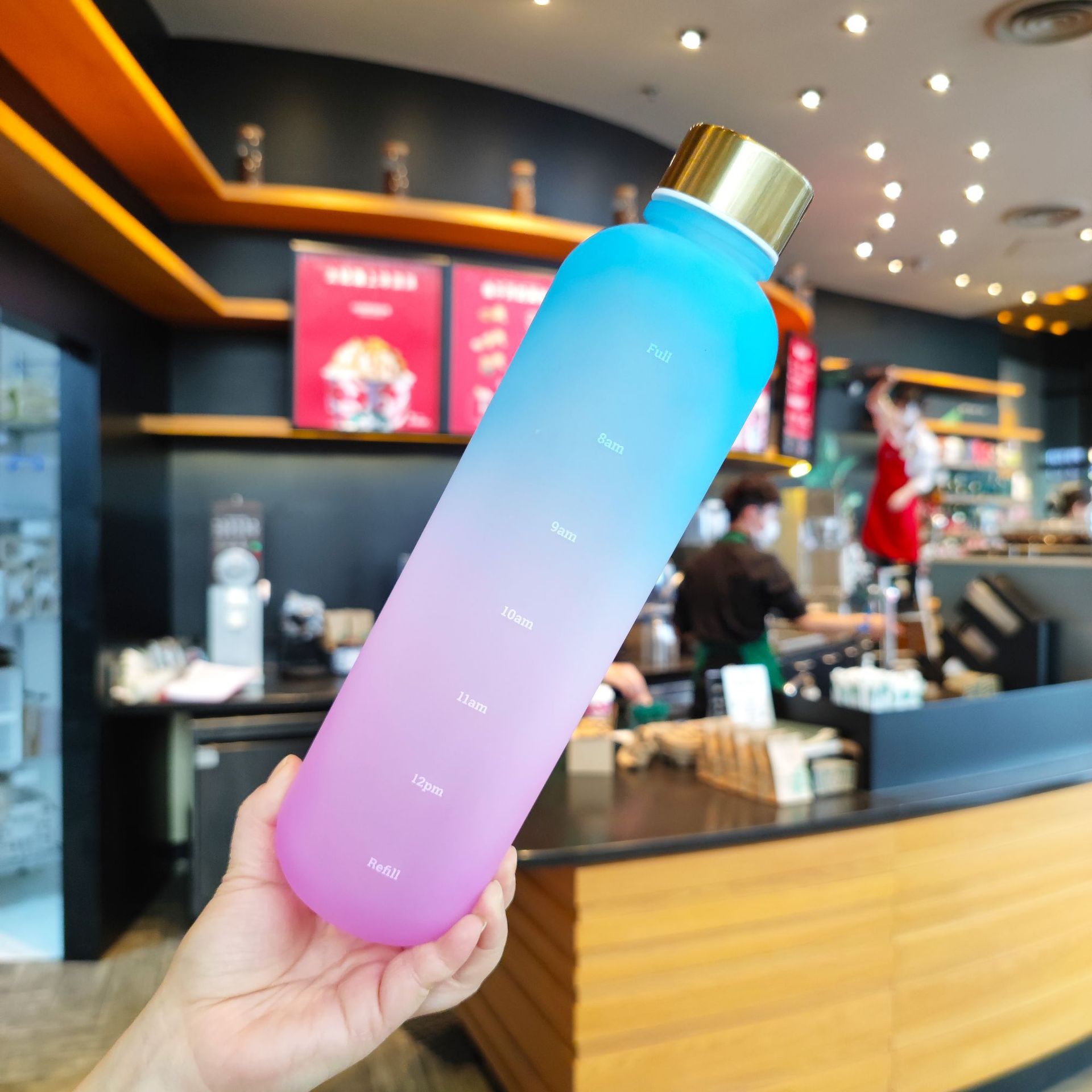Multi-color gradient frosted large-capacity water bottle, simple and convenient for immediate drinking, portable fitness and sports water cup 1000ml Specification drawing