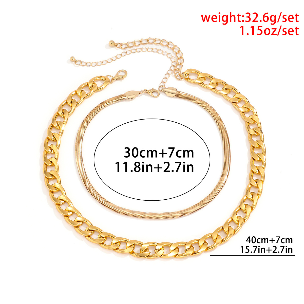 European and American cross-border retro double-layer tassel copper chain necklace, a unique square flat snake bone chain combination accessory necklace for women Specification drawing