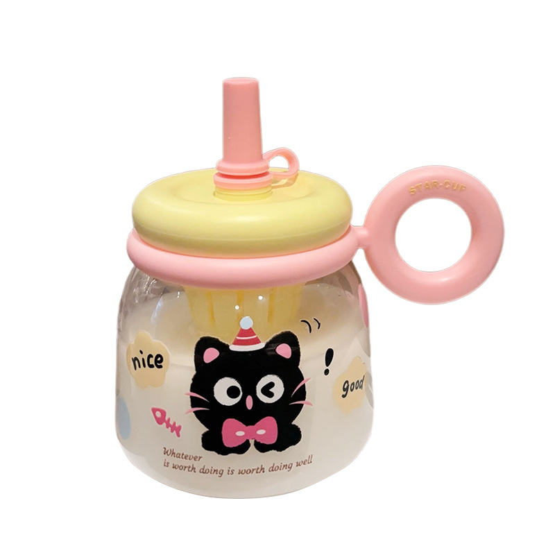 Large-bellied plastic cup 2025 new model large-capacity desktop straw cup for girls, cute tea-water separation portable water cup Item Picture