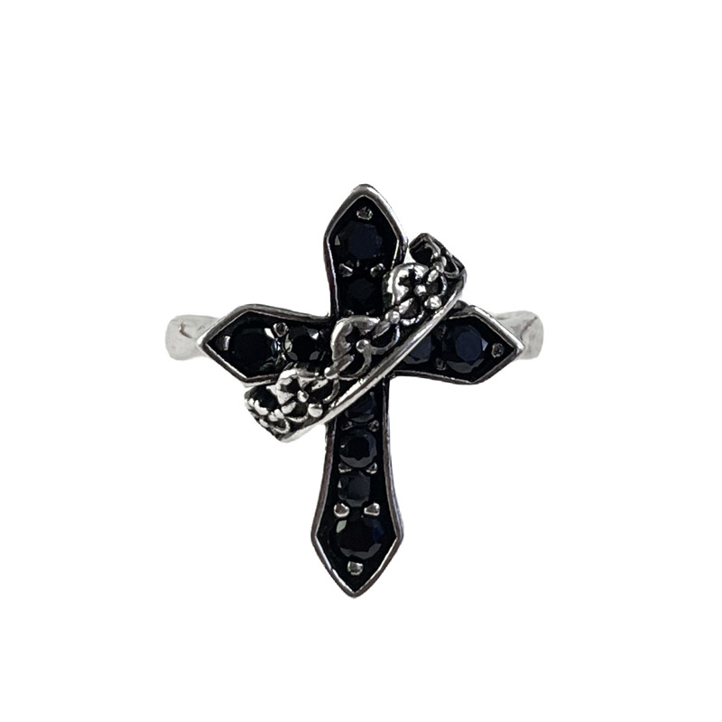 European and American dark cross Saturn retro aged open ring, a cold and niche boyfriend style ring for women on Instagram Item Picture