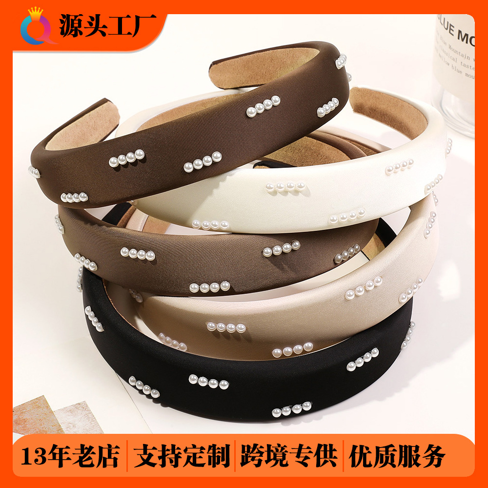Qiyue Cross-border High-end sponge wide edge facial hair band for Women, simple and height-increasing headband for the top of the head, elegant headband hair accessory wholesale full figure