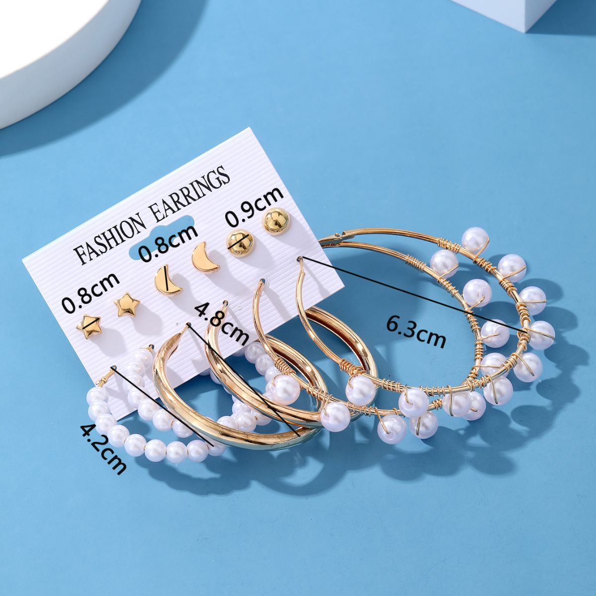 Wholesale of new cross-border geometric earring set of 6 pieces, creative, simple and retro round heart-shaped pearl earrings details Picture