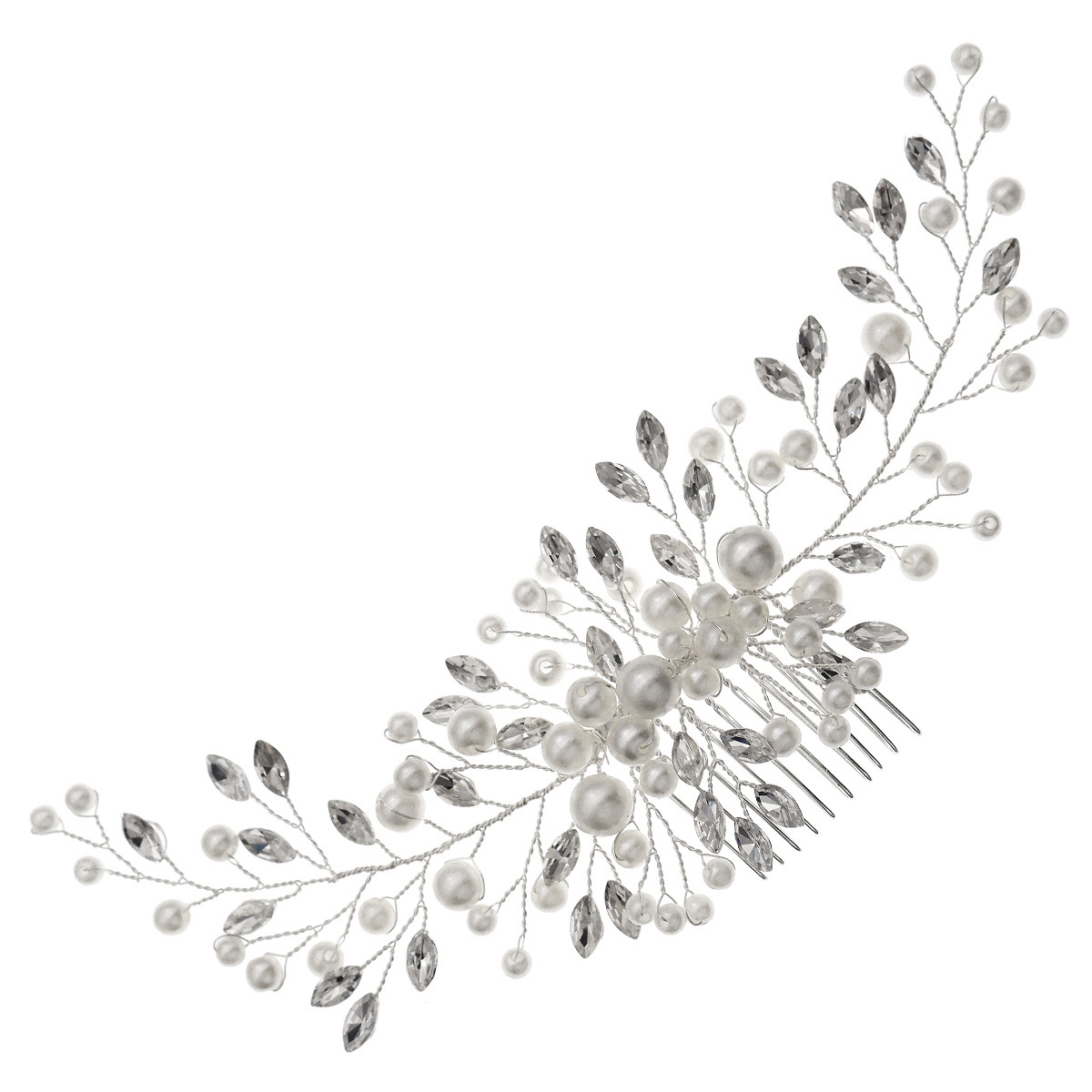 Cross-border new pearl insert comb wedding banquet updo water diamond comb women's high-end and versatile handcrafted bride's headwear Item Picture