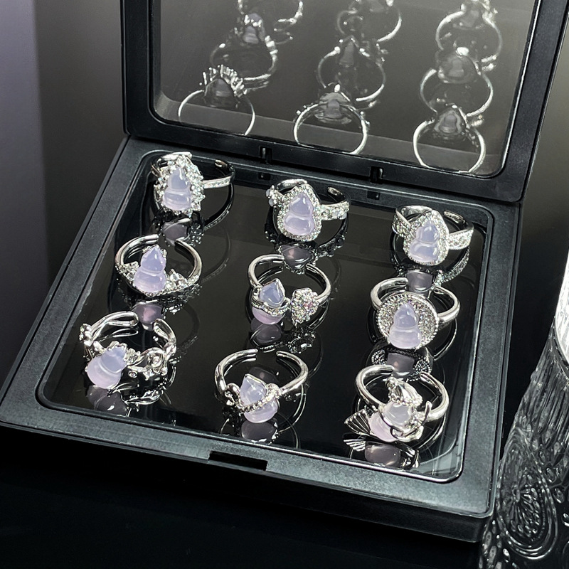 A new Chinese-style retro high-end purple jade imitation gourd open ring, a sweet, cool, fashionable and individual ring with a feminine texture details Picture