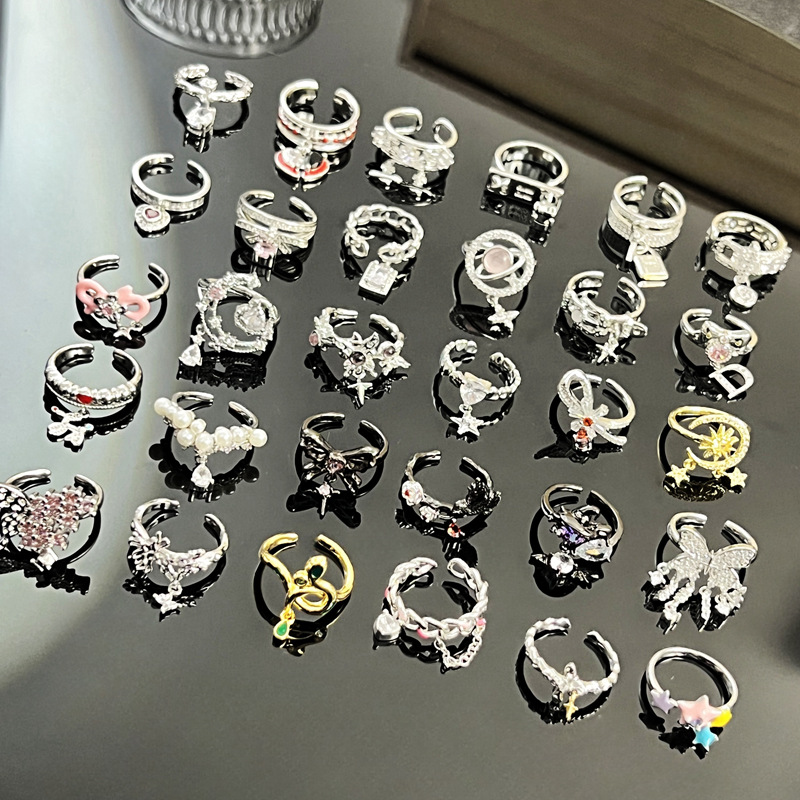 ins cold and elegant Su personality ring, women's niche design sense, heart-shaped bow, geometric, sweet and cool stacked ring Specification drawing