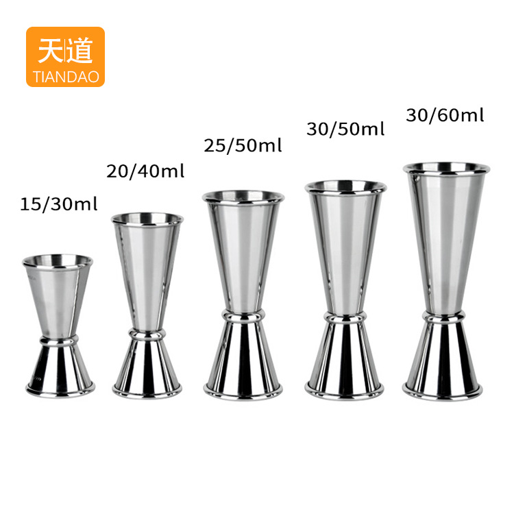 Stainless steel 304 double-headed wine measuring glass, measuring cup with scale, ounce cup, bar cocktail mixing tool set Item Picture