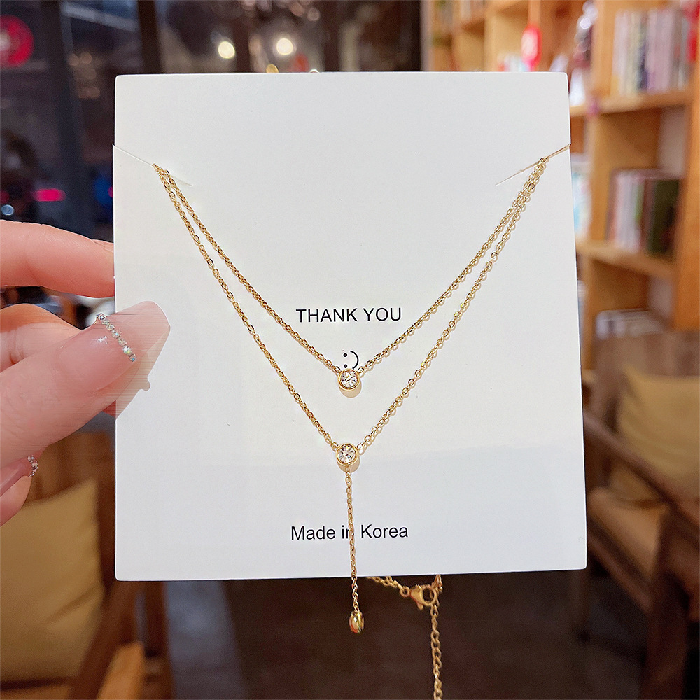 Titanium steel double-layer tassel necklace with a niche design sense, popular collarbone chain with a light luxury and high-end feel, non-fading jewelry wholesale details Picture