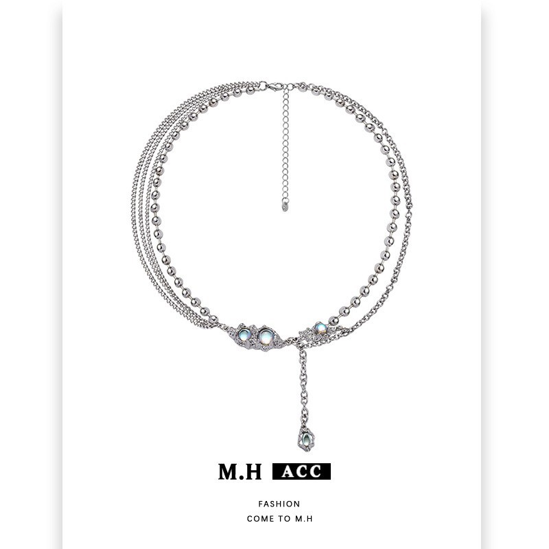 Moonstone irregular tassel necklace, simple Korean cold style sweater chain, women's high-end cross-border fashion necklace details Picture