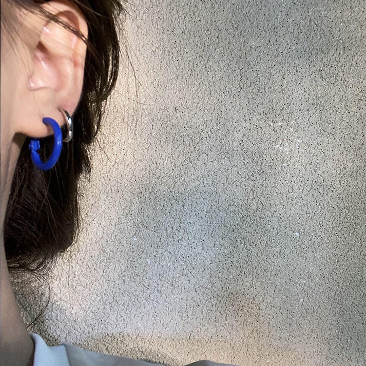 Blue simple and fresh silver needle stud earrings 2025 new female Internet celebrity slimming face earrings, elegant and stylish stud earrings for women Application Scenario