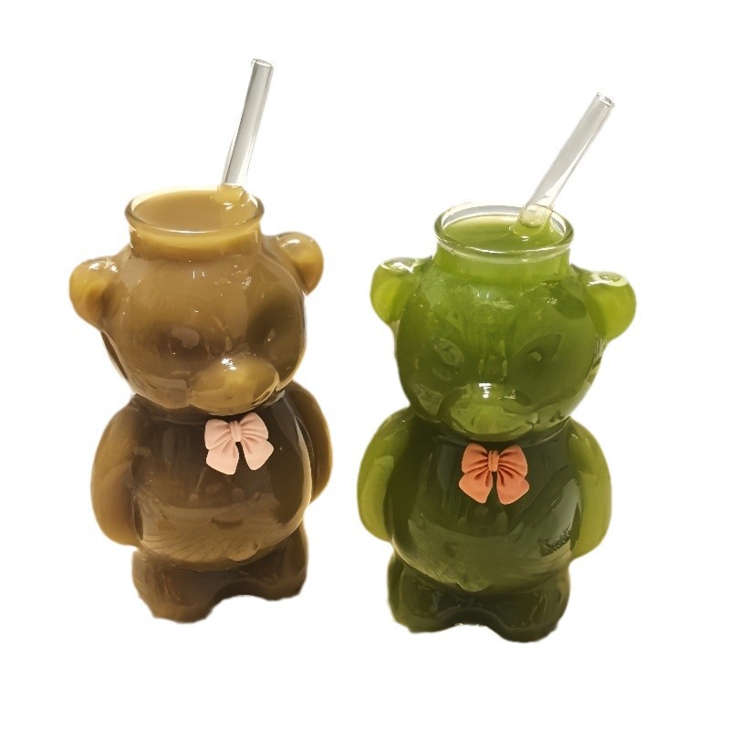 High borosilicate transparent glass cup, popular simple bear glass cup, ins style cute cartoon universal single-layer cup Item Picture