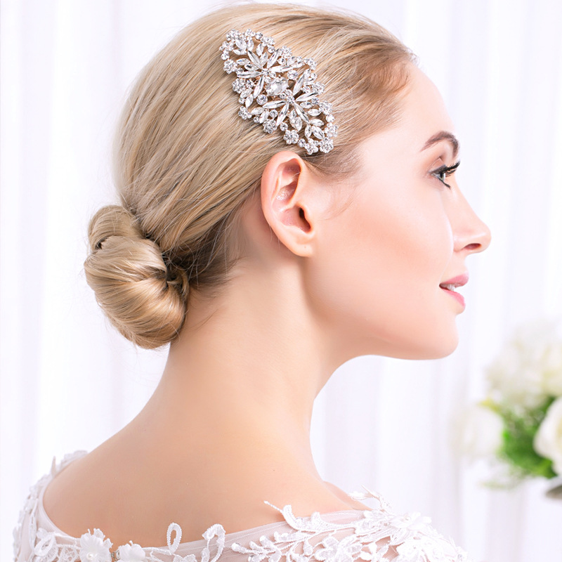 European and American style simple hair comb, alloy rhinestone jewelry, fashionable, luxurious and grand bride headwear, wedding crystal jewelry full figure
