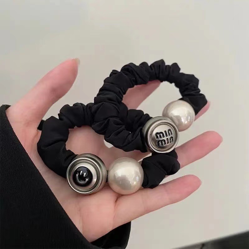 High-end pearl hair tie, exquisite smiling small intestine hair band, 2025 new style rubber band women's high ponytail hair tie Specification drawing