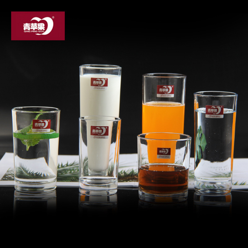 Green apple thickened glass cups, beer mugs, juice cups, beverage cups, water cups, guest room mouthwash cups wholesale with logo printing Specification drawing
