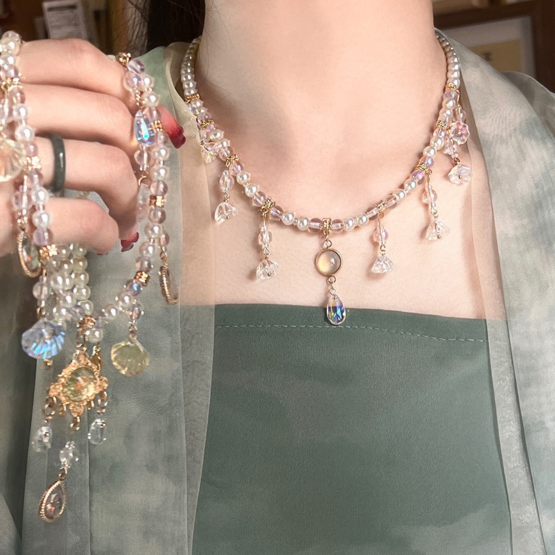 Wholesale of Qinglian Shiyu Ancient-style pearl Necklace, Women's ancient-style Ming-made pendant, Hanfu accessory, and lotus Pendant Specification drawing
