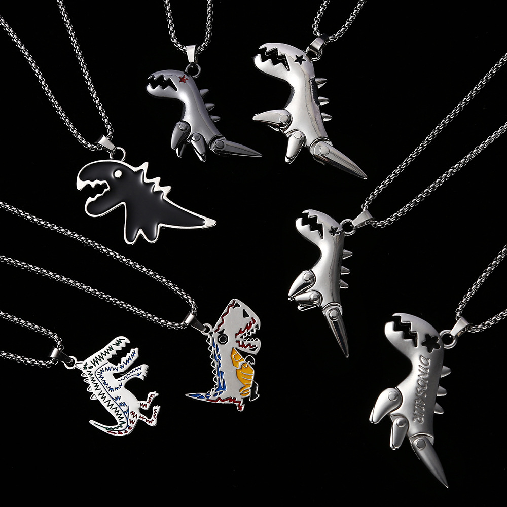 New non-fading titanium steel necklace, cute cartoon dinosaur necklace, fashionable hip-hop trend pendant necklace accessory full figure
