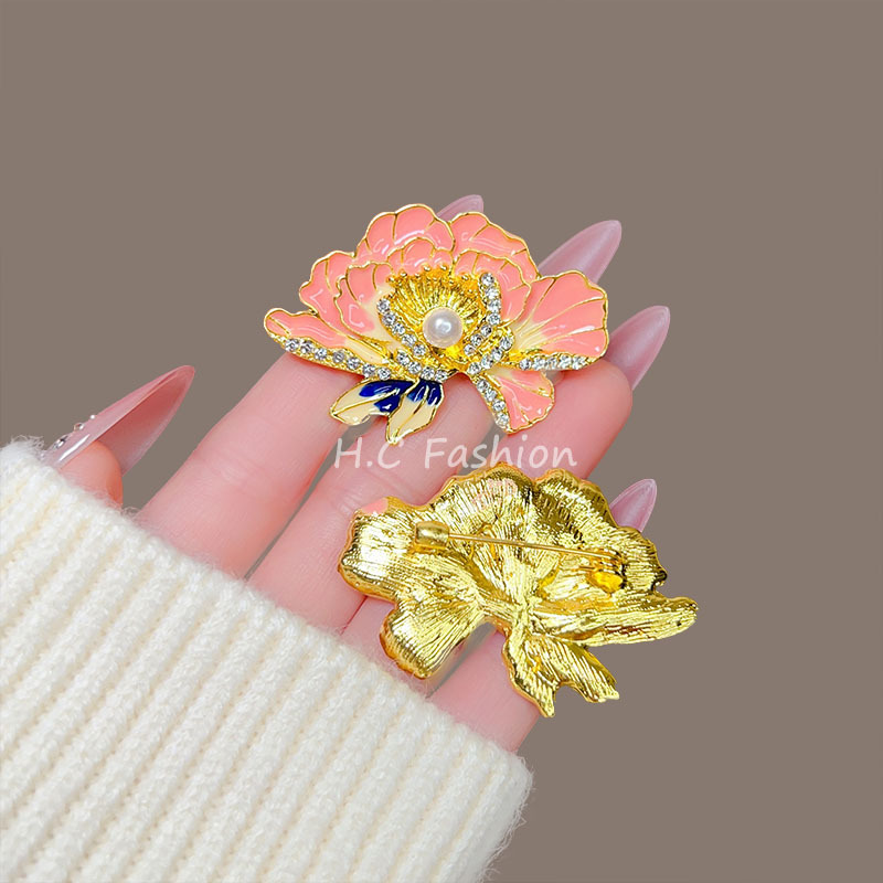 New Chinese-style peony flower brooch, high-end women's brooch pin, enamel high-end suit accessory pin, overcoat decoration details Picture