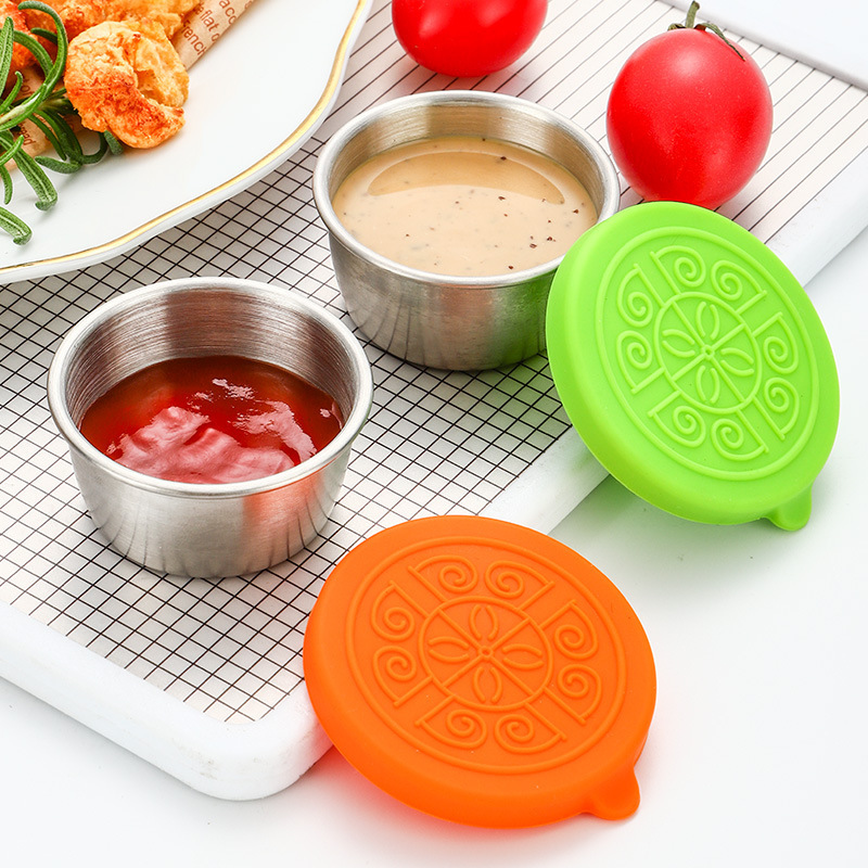 304 stainless steel sauce cups with silicone LIDS, 40ml, 50ml, 70ml leak-proof salad tomato sauce dressing sauces Application Scenario