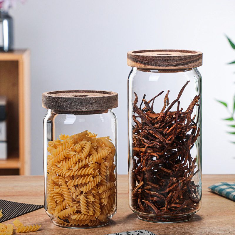 Wholesale of acacia wood glass storage jars, kitchen storage sealed jars, grain storage jars and coffee storage jars Specification drawing