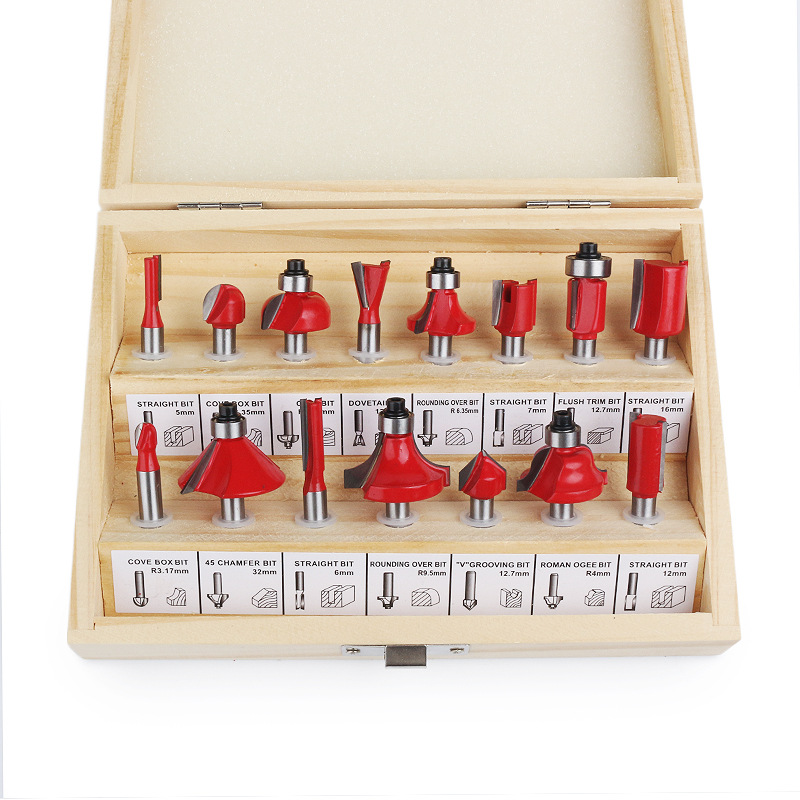 15-piece set of decoration edge machine, engraving machine, woodworking milling cutter, 6-piece 1/4 piece, 8-piece hard alloy cutter head, small milling cutter full figure