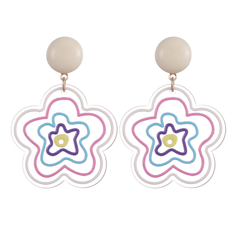 Colorful transparent flower stud earrings ~ins niche design sense spring and summer earrings, versatile for women, color-blocking retro earrings trend Item Picture
