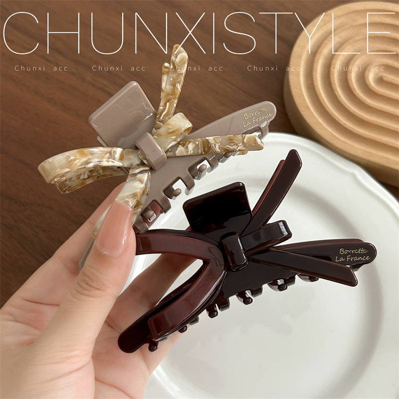 Hold on tight! Niche, non-identical, high-quality acetate bow, shark clip at the back of the head, grab clip, hair clip, hairpin details Picture