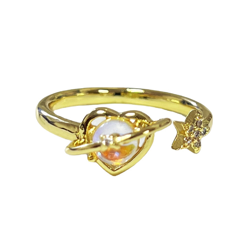 A niche design sense moonstone planet stacked ring for women, with a simple and cold style and a high-end feel, is a sophisticated index finger ring Item Picture