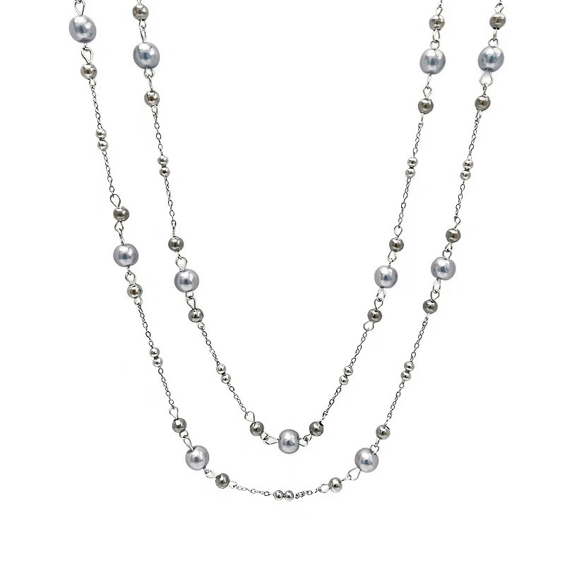 Grey pearl multi-layer long necklace for women, 2025 new style, fashionable, light luxury and niche design, seaside atmosphere accessory Item Picture