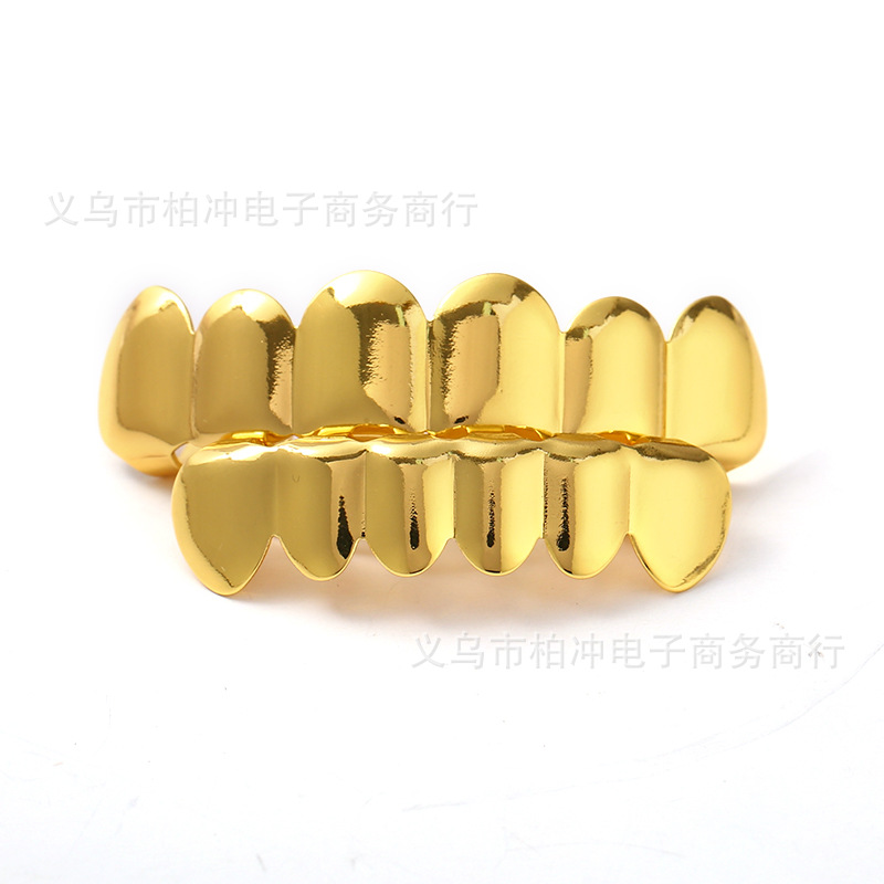 European and American cross-border gold-plated dentures, hip-hop rap men's and women's smooth teeth, teeth grillz hip-hop teeth Item Picture
