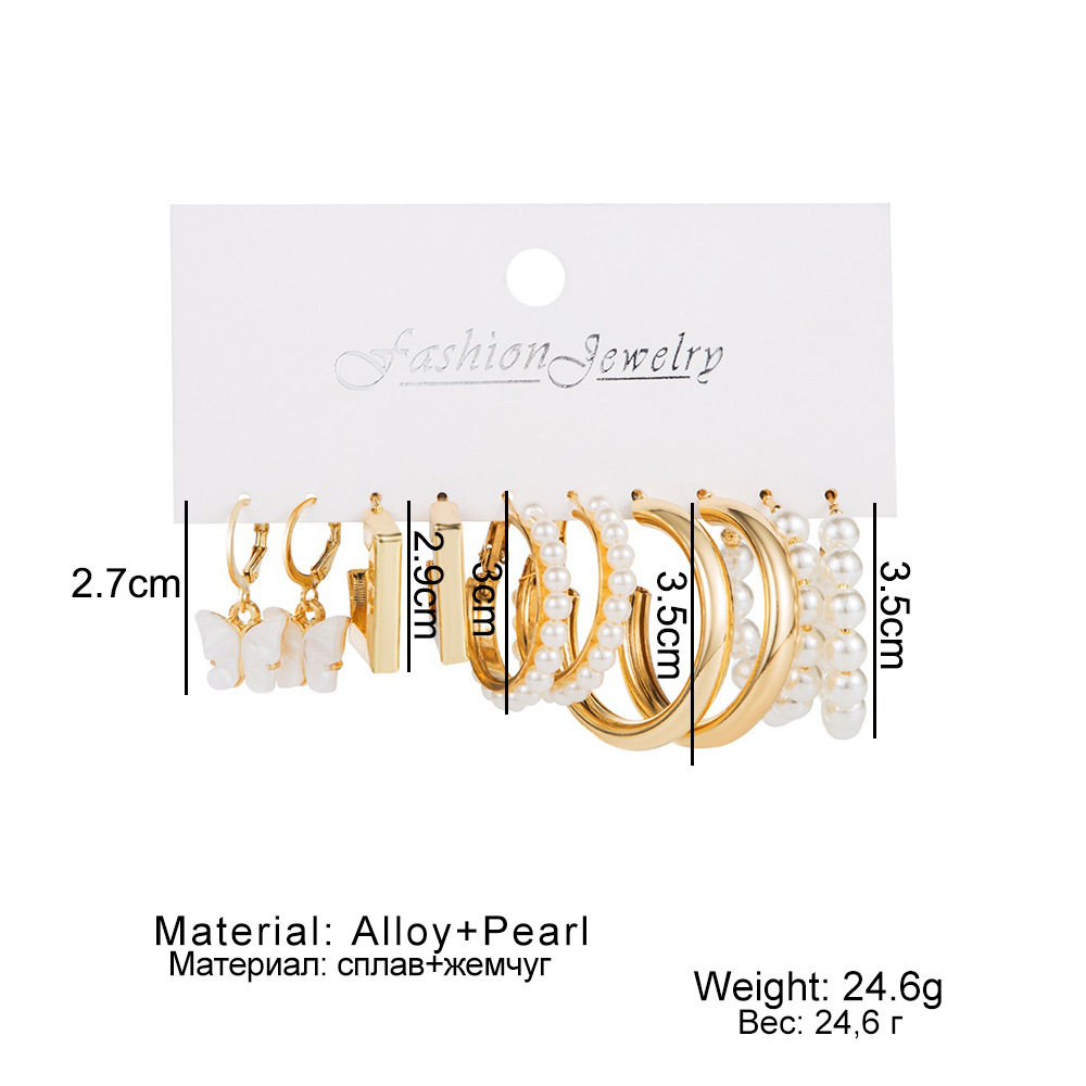 Cross-border best-selling geometric C-shaped set acrylic earrings, multiple pairs of European and American creative butterfly pearl pendant earrings Item Picture