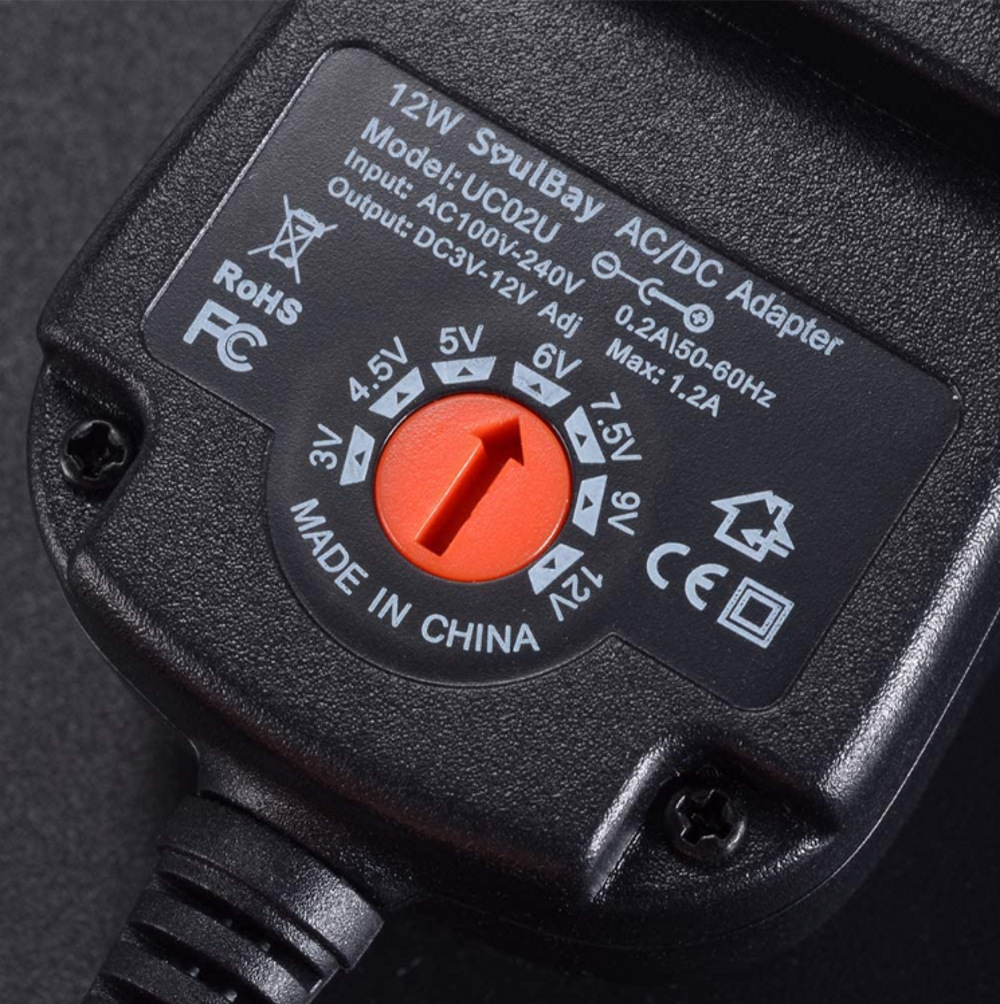 Hot-selling 12w adjustable power adapter, European and American standard 3-12V adjustable voltage power multi-functional charger cable Specification drawing
