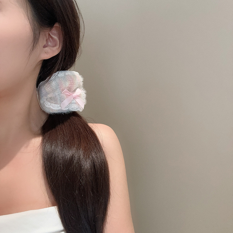 Fairy-like sweet lace large intestine hair band, cute hair tie, girlish forest-style bow, woolen knitted hair band Specification drawing