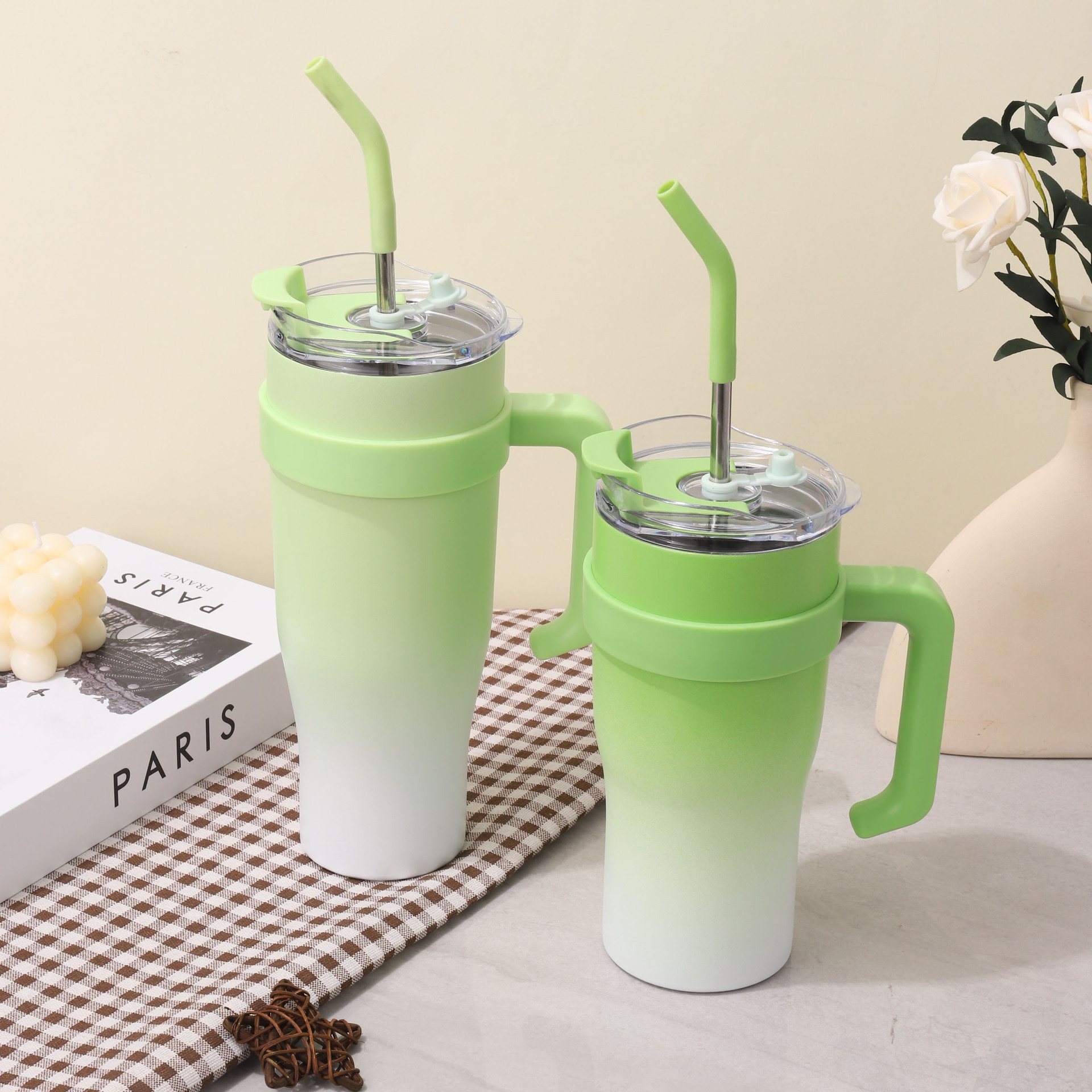 Amazon handle car cup 40oz large capacity ice cup, straw cup, high appearance level 304 stainless steel insulated cup Specification drawing
