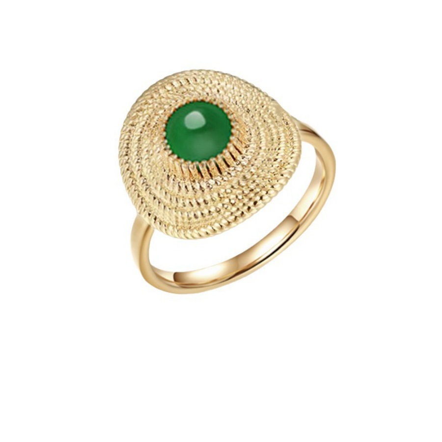 Emerald straw hat ring for women, French retro light luxury zircon ring, niche design, high-end index finger ring Item Picture