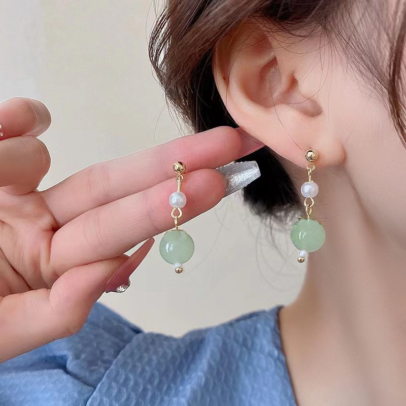 Chinese-style pearl anti-jade Hetian jade earrings, cheongsam classical jade ear studs, Hanfu earrings, ancient costume earrings full figure