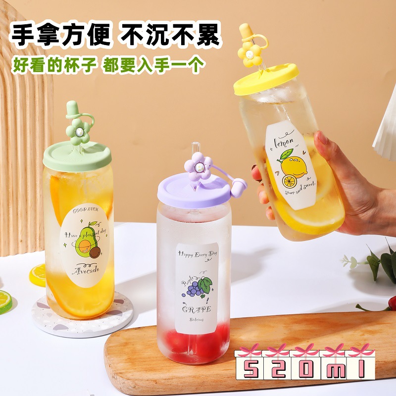 Wholesale of straw cups, glass cups with high appearance standards, large capacity water cups for couples, portable coffee cups, and summer cola cups details Picture