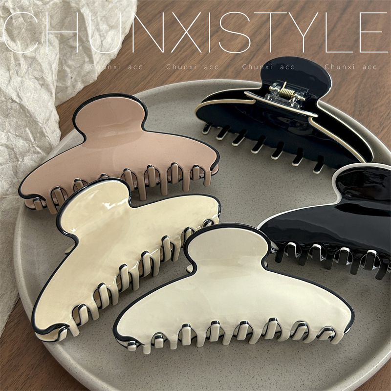 Medium and large-sized acetate acrylic hair clips, Japanese and Korean fashionable and elegant hair clips, versatile solid color clips, headwear and hair accessories details Picture