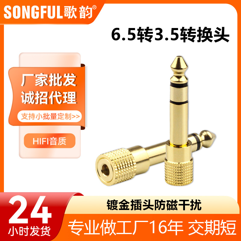 Geyun 6.5 to 3.5 adapter, 6.5mm to 3.5mm male-to-female plug headphone microphone audio adapter full figure