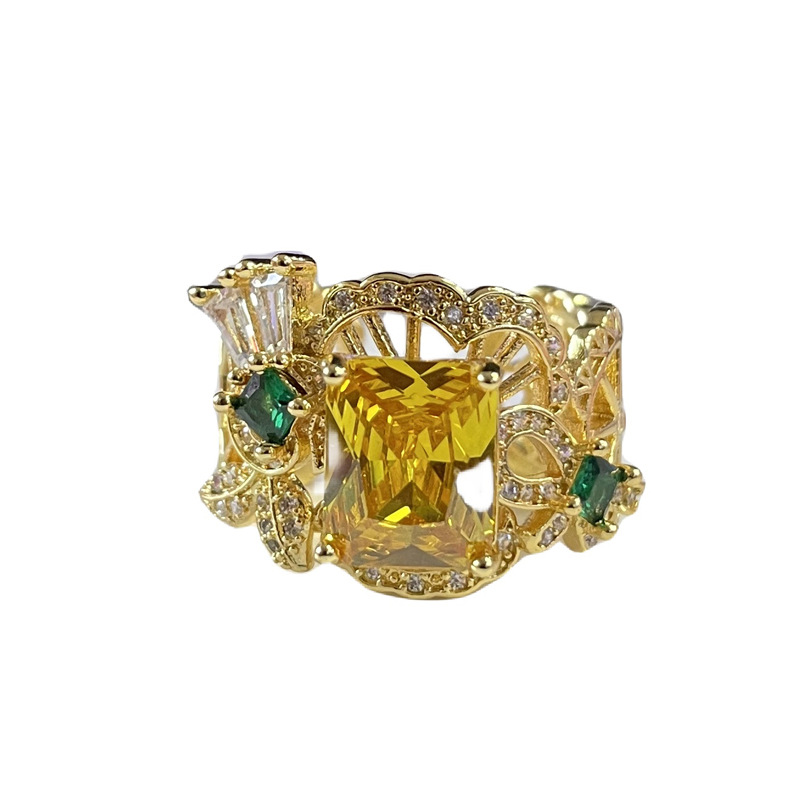 A light luxury retro court-style lace and elegant wavy opening ring, a trendy female Internet celebrity with a high-end feel, a full diamond brushed ring Item Picture