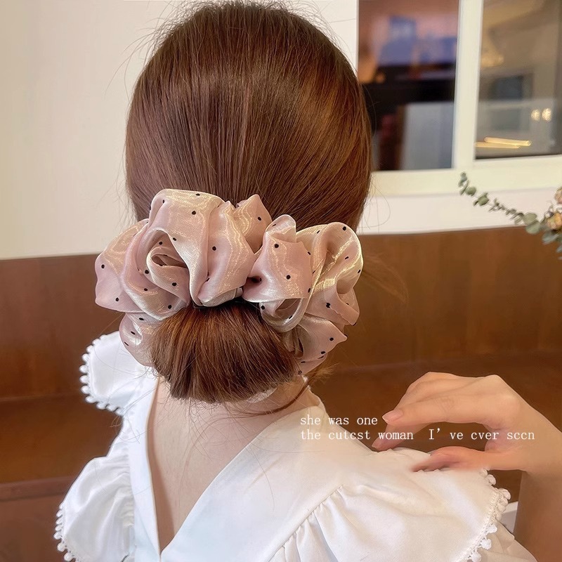 French-style gentle polka dot large fat intestine ring, pearlescent gauze gradient elegant bun hair ring, ponytail hair tie new hair accessory full figure