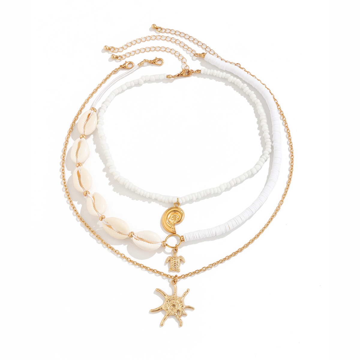 Support processing and customization of women's niche European and American ocean-style multi-layer necklaces with shells, turquoise, and beach starfish beads Item Picture