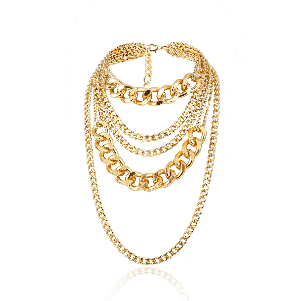 European and American cross-border jewelry, simple punk hip-hop mixed and matched necklace, women's exaggerated multi-layer tassel metal chain necklace Application Scenario